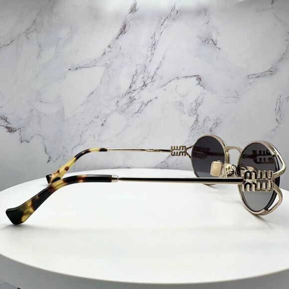 New MIU MIU Sunglasses Gold Metal Slim Frame Oval 100% Authentic Italy Gray Lens - Picture 7 of 16